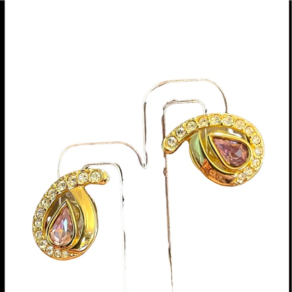 Vintage Swarovski Auth (SAL) 1980s Pink crystal rhinestone gold plated earrings - Picture 3 of 7